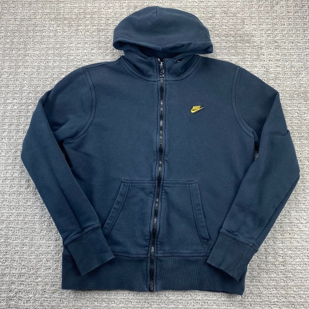 Nike Sweater Women Medium M Black Hoodie Embroidered Spell Out Logo Full Zip